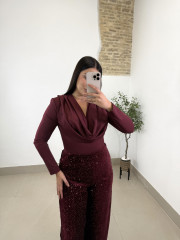 body escote drapeado tinto