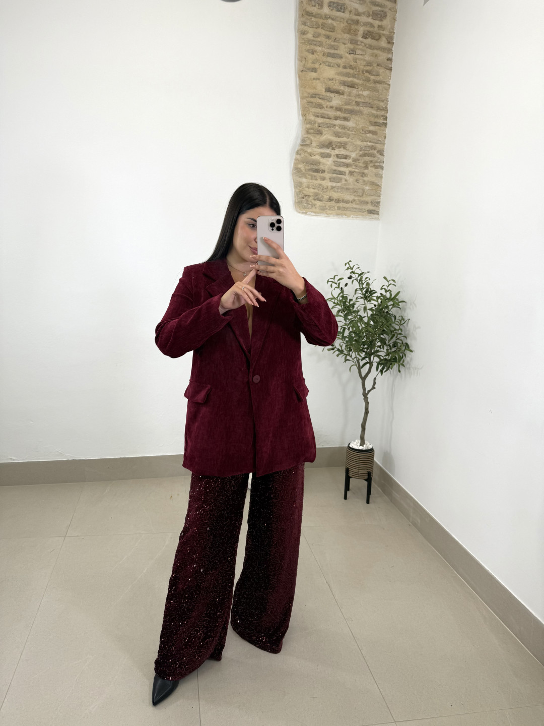 pantalon lentejuela tinto