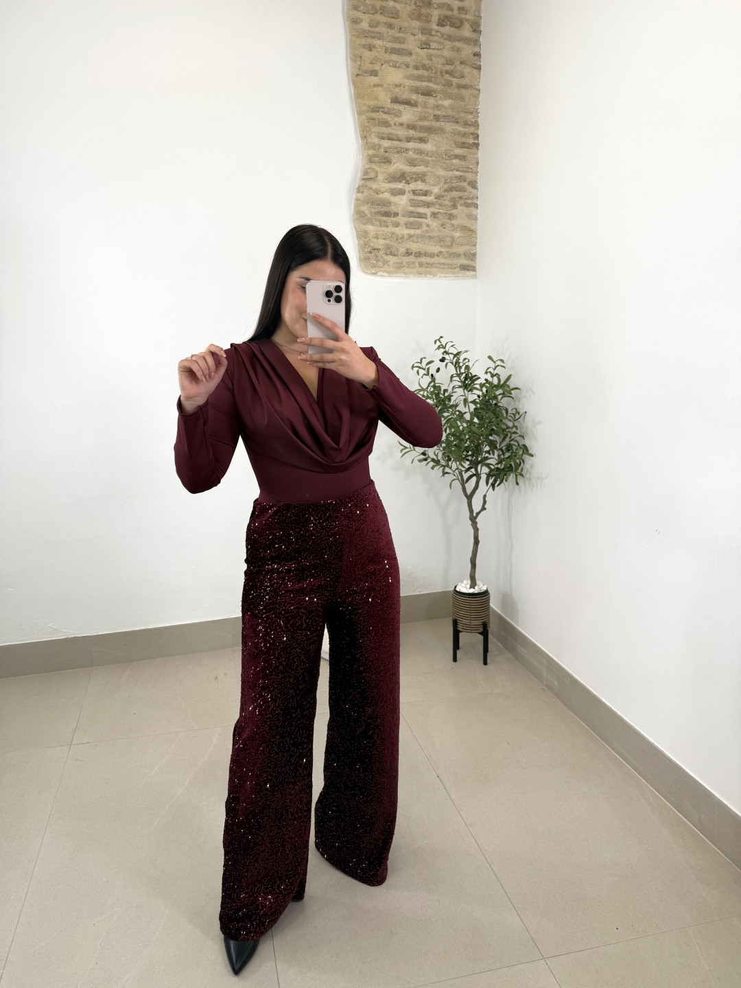 pantalon lentejuela tinto