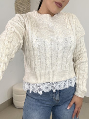 Jersey trenza encaje beige
