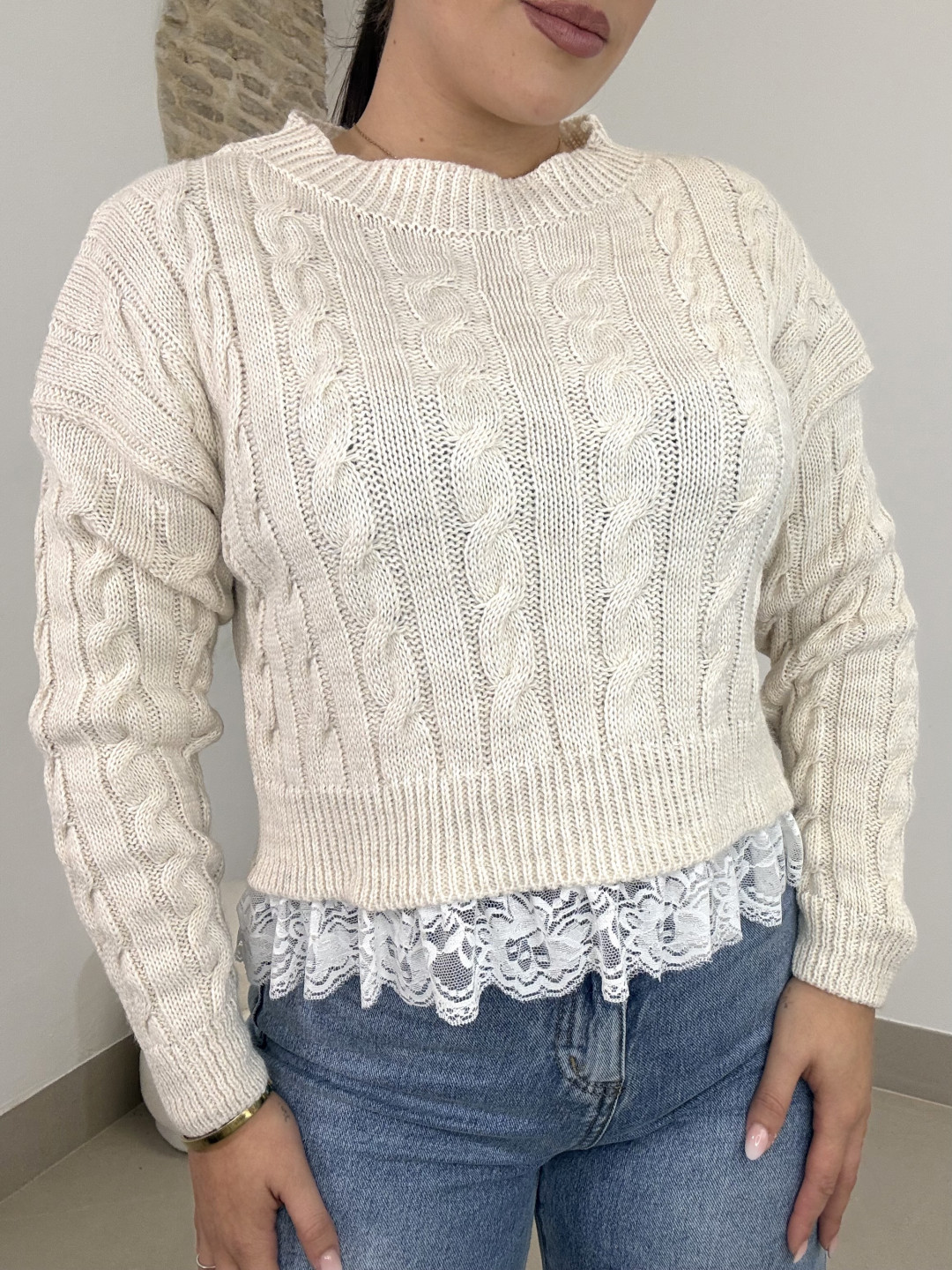 Jersey trenza encaje beige