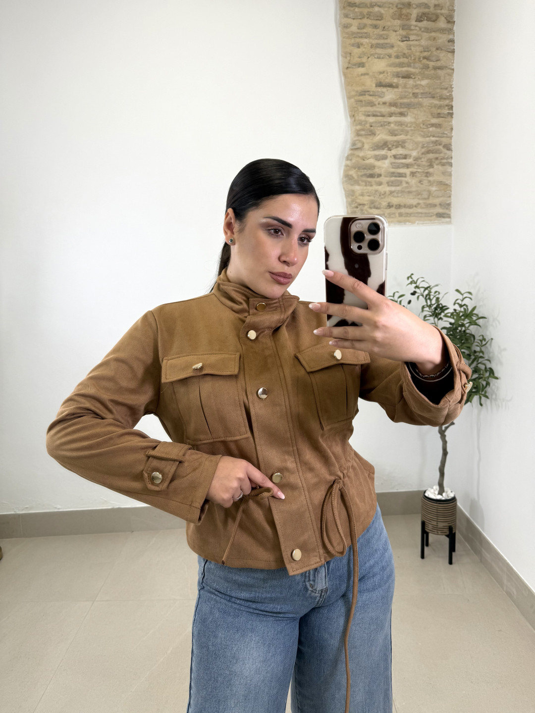 Bomber antelina fruncida marron