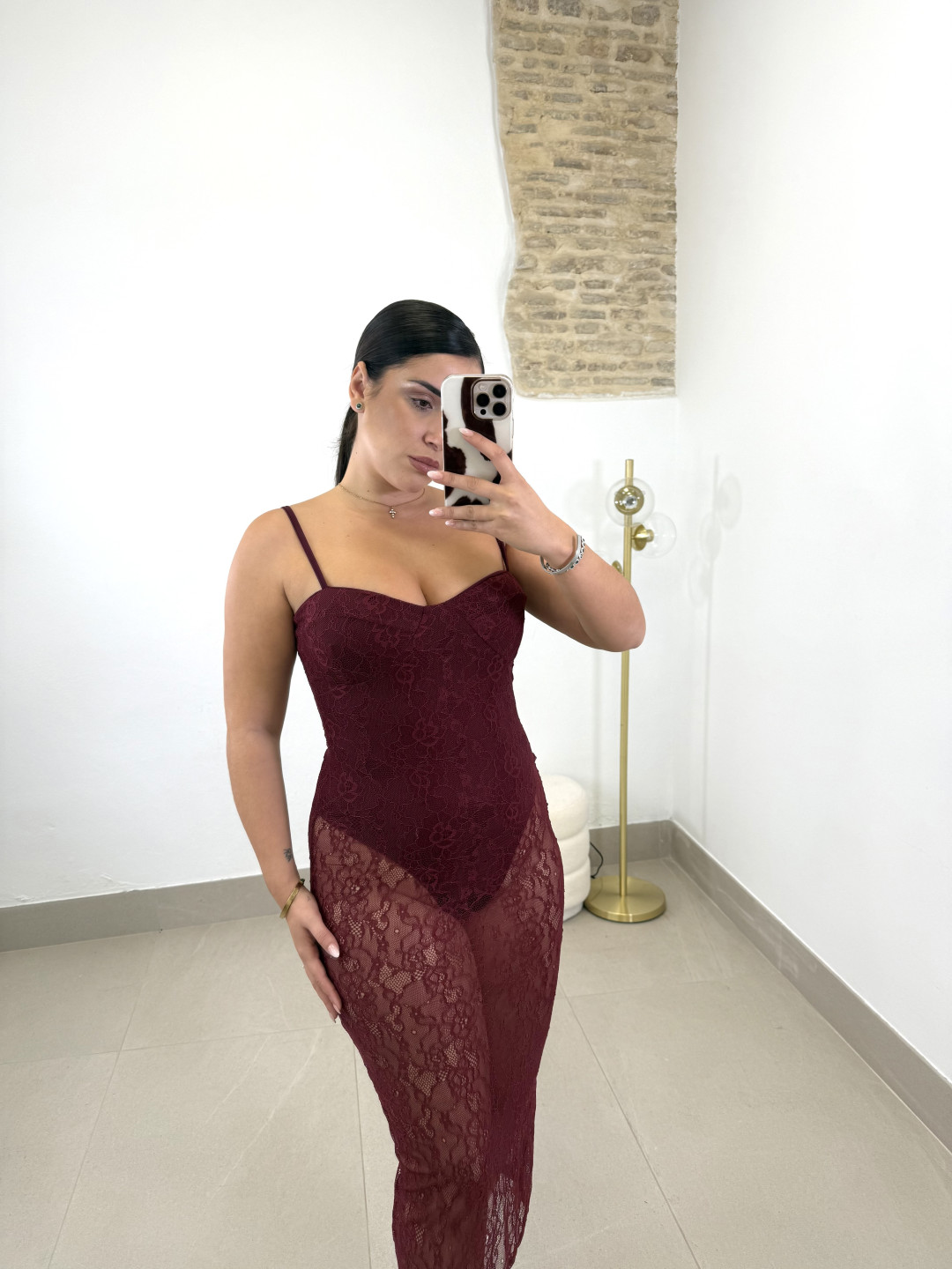 vestido tere encaje tinto
