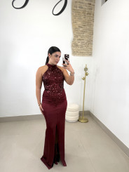 vestido gala lentejuela tinto