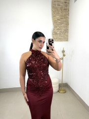 vestido gala lentejuela tinto