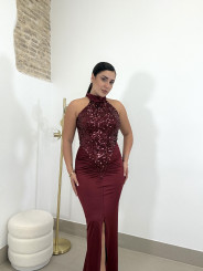 vestido gala lentejuela tinto