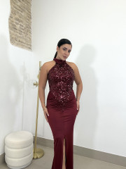vestido gala lentejuela tinto