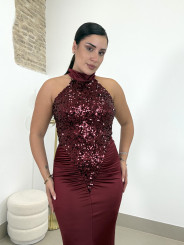 vestido gala lentejuela tinto