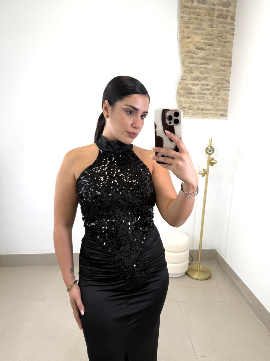 vestido gala lentejuela negra