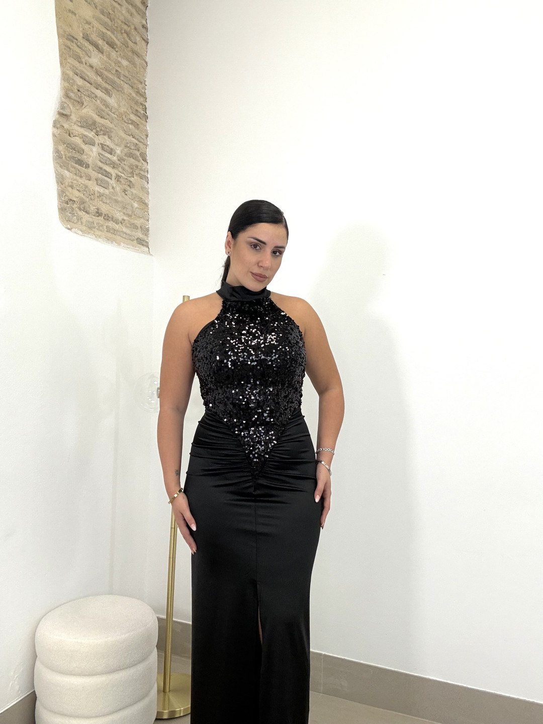 vestido gala lentejuela negra