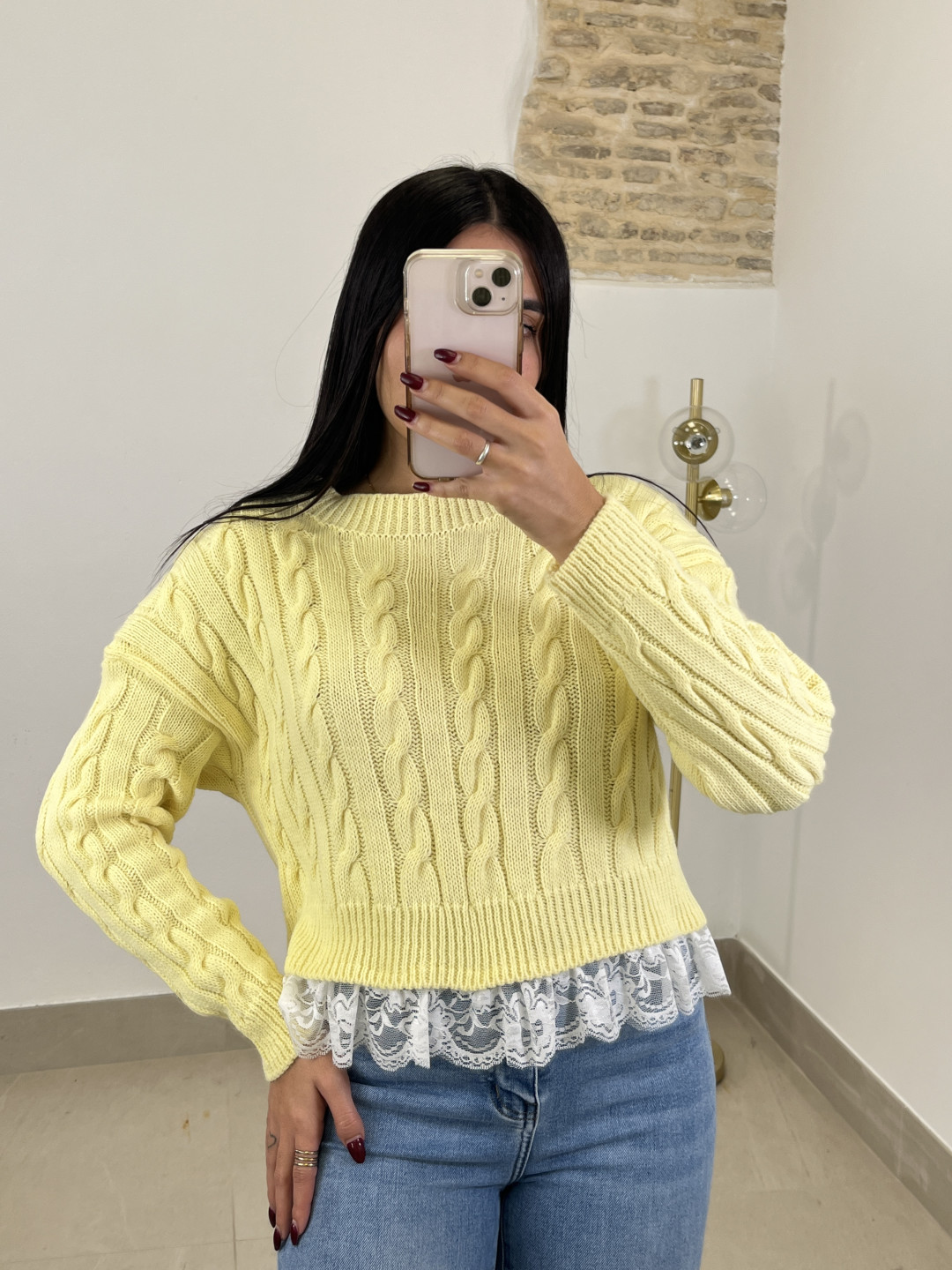 Jersey trenza encaje amarillo