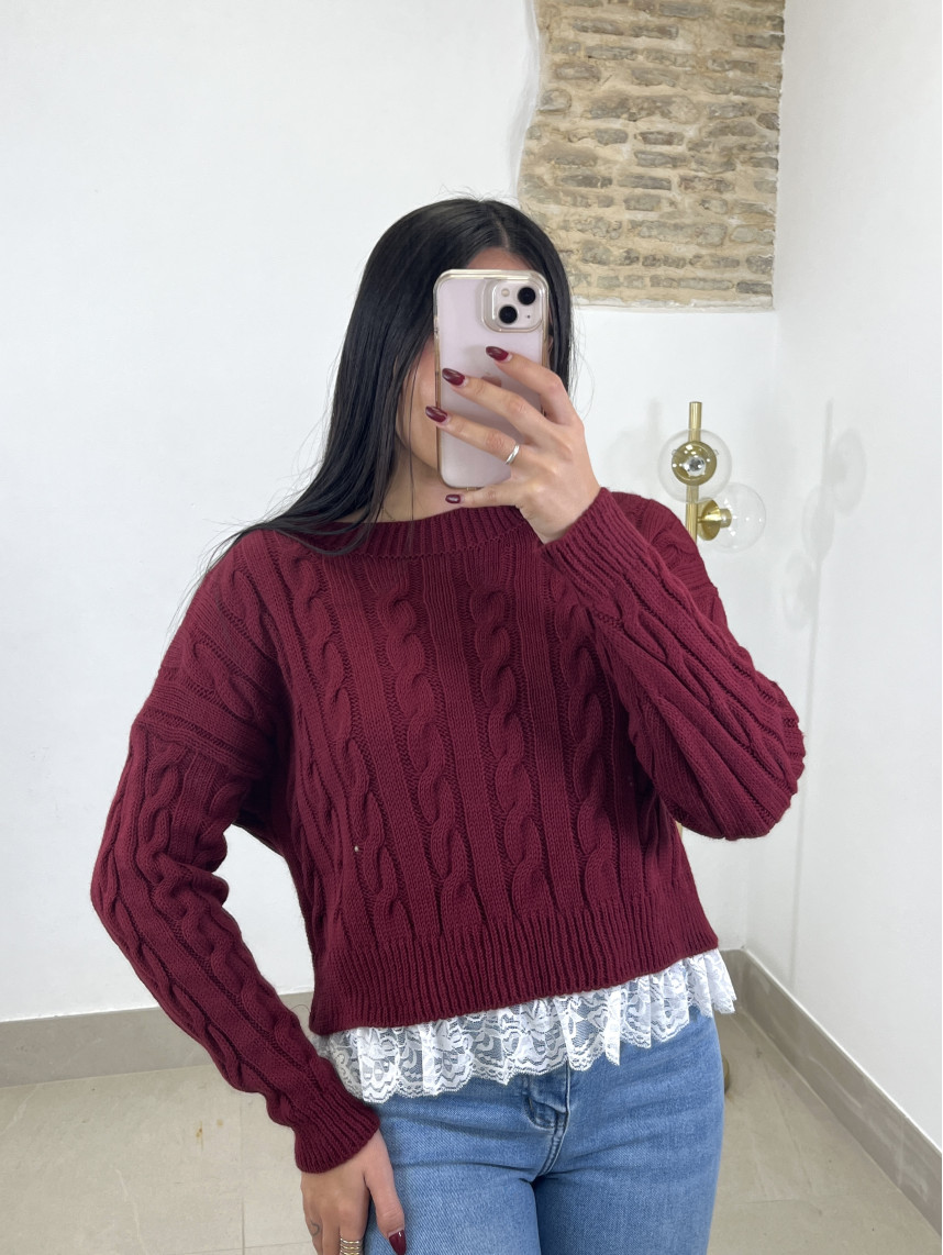 Jersey trenza encaje tinto
