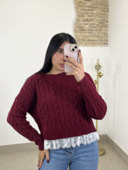 Jersey trenza encaje tinto