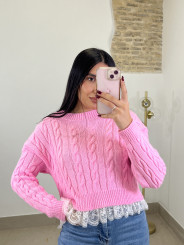 Jersey trenza encaje rosa