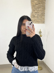 Jersey trenza encaje negro