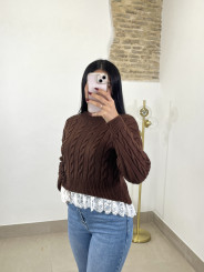 Jersey trenza encaje marron