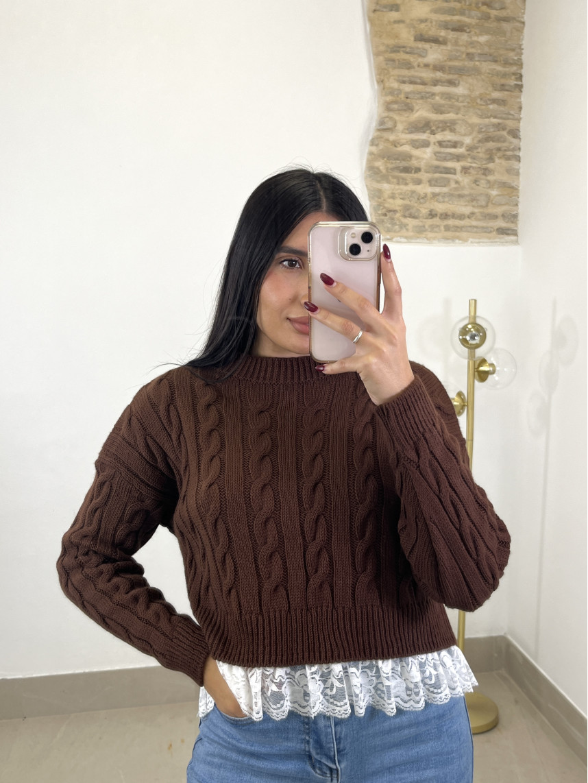 Jersey trenza encaje marron