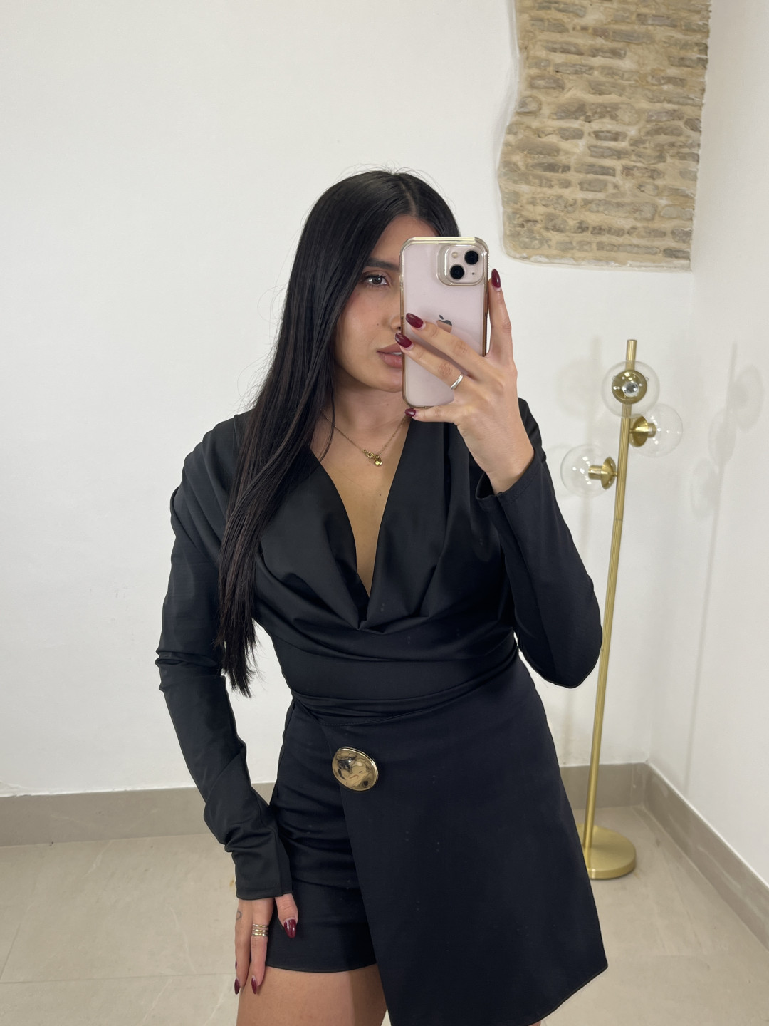 body escote drapeado negro