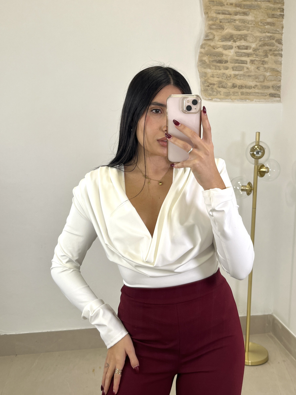 body escote drapeado blanco