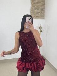 vestido globo lentejuela tinto