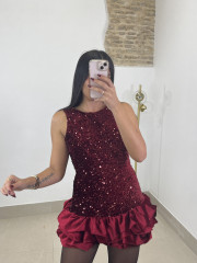 vestido globo lentejuela tinto