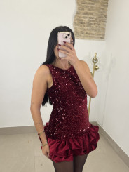 vestido globo lentejuela tinto