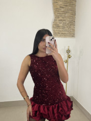 vestido globo lentejuela tinto