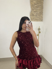 vestido globo lentejuela tinto