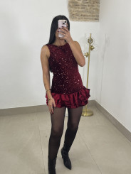 vestido globo lentejuela tinto