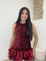 vestido globo lentejuela tinto