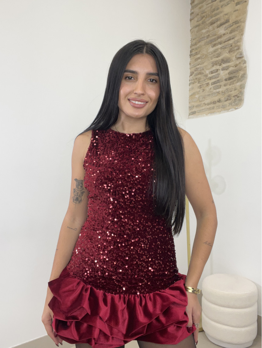 vestido globo lentejuela tinto