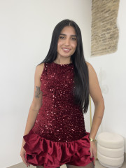 vestido globo lentejuela tinto