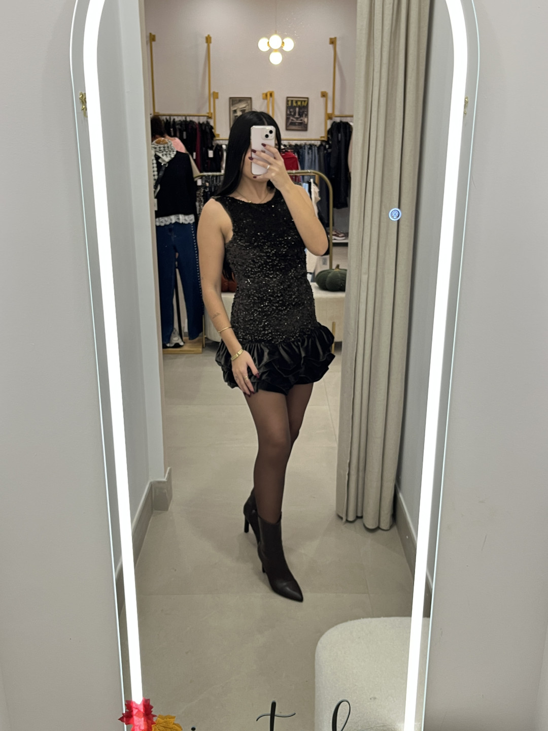 vestido globo lentejuela marron