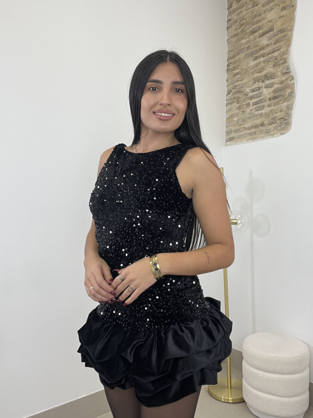 vestido globo lentejuela negro