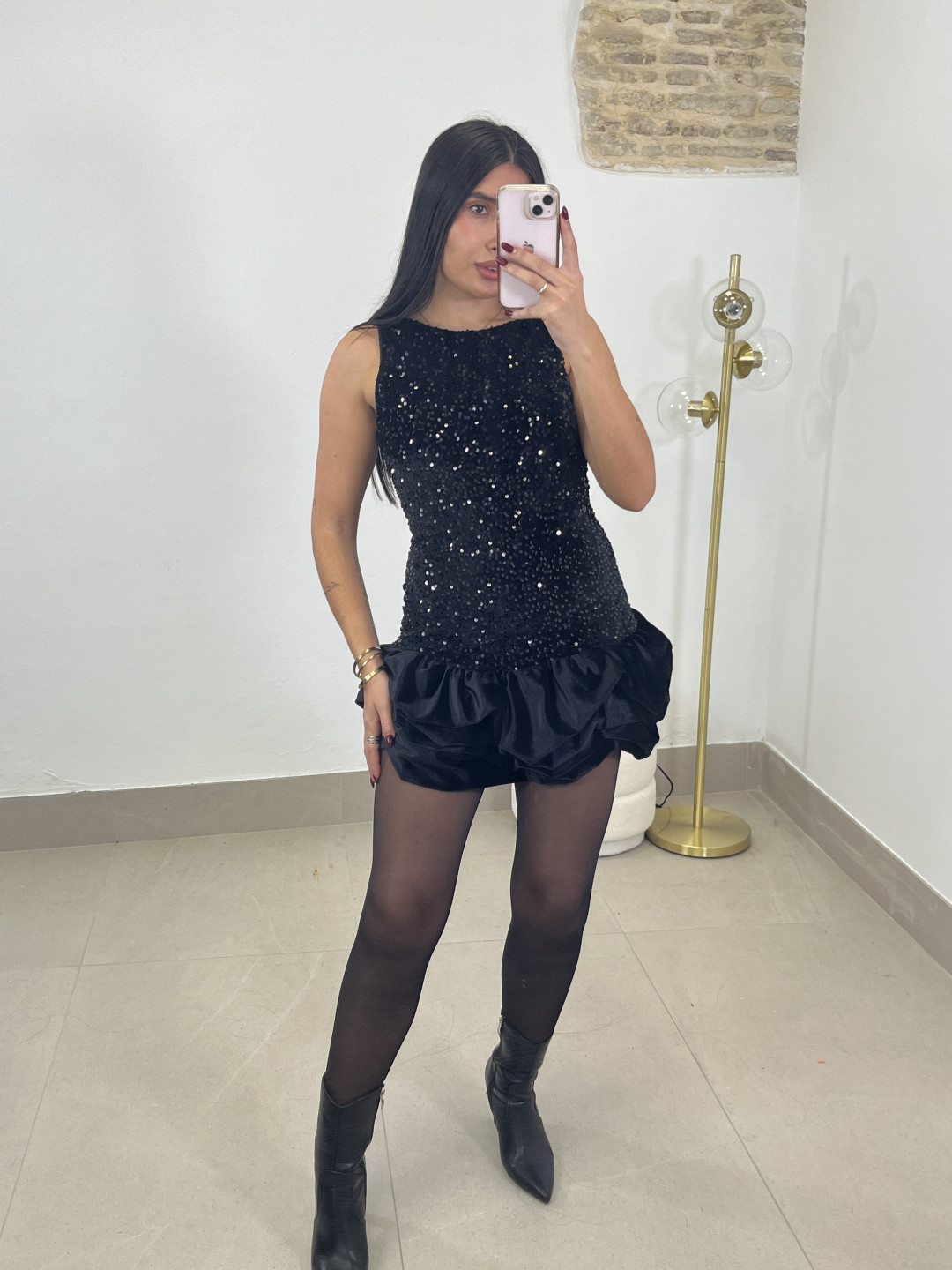 vestido globo lentejuela negro
