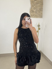 vestido globo lentejuela negro