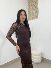 vestido encaje largo marron