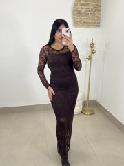 vestido encaje largo marron