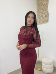 vestido encaje largo tinto