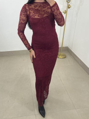 vestido encaje largo tinto