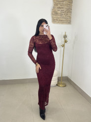 vestido encaje largo tinto