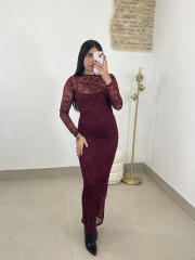 vestido encaje largo tinto