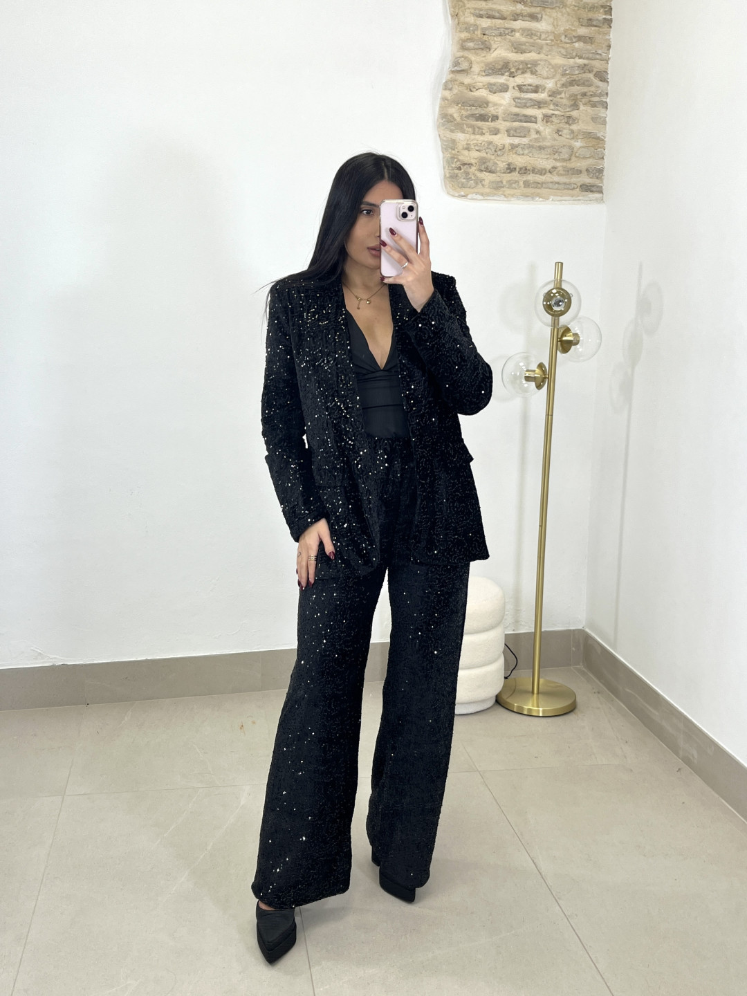 Pantalon lentejuela terciopelo negro