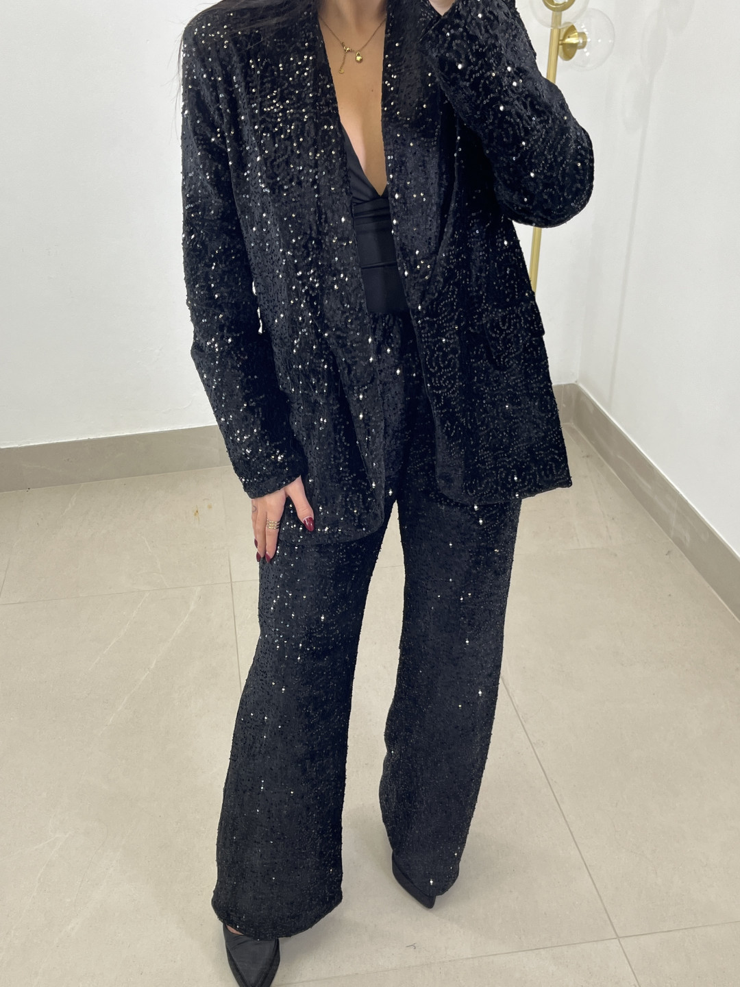Pantalon lentejuela terciopelo negro