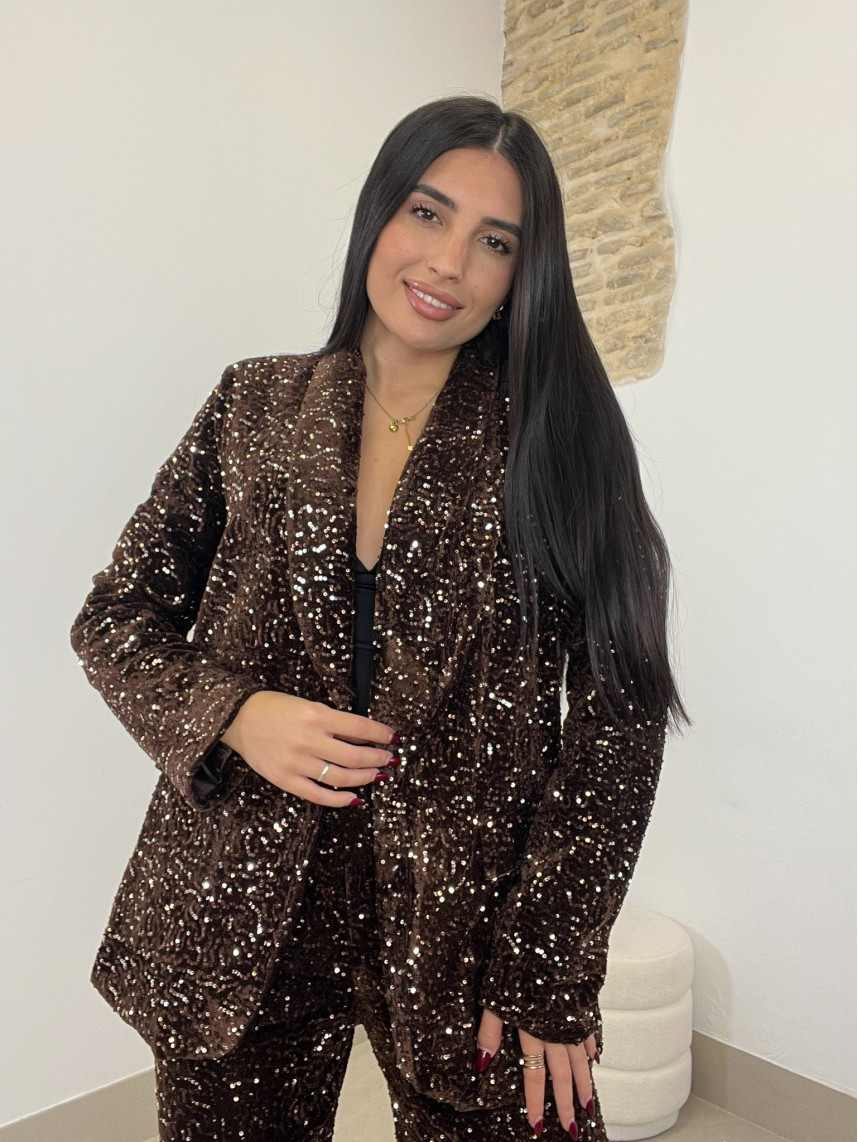 Blazer lentejuela terciopelo marron