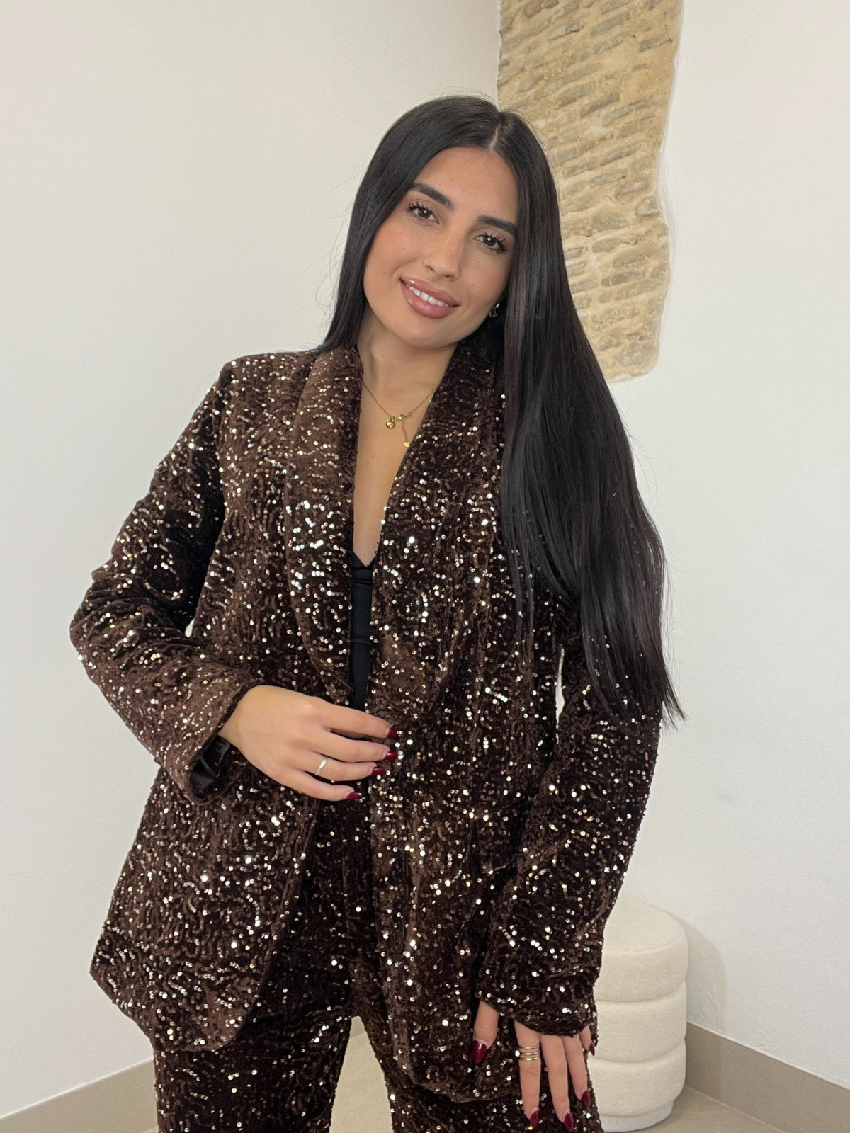 Blazer lentejuela terciopelo marron