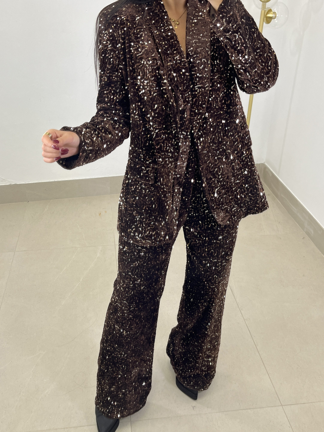 Blazer lentejuela terciopelo marron