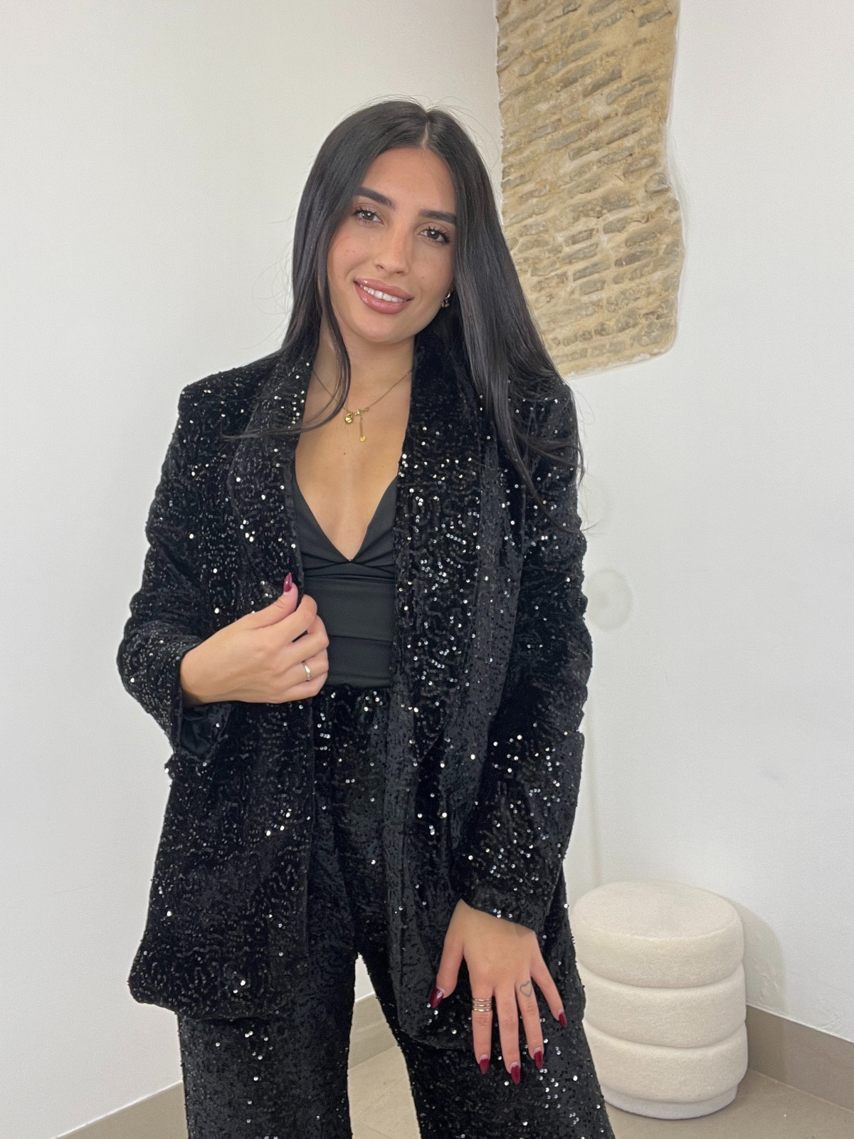 Blazer lentejuela terciopelo negro