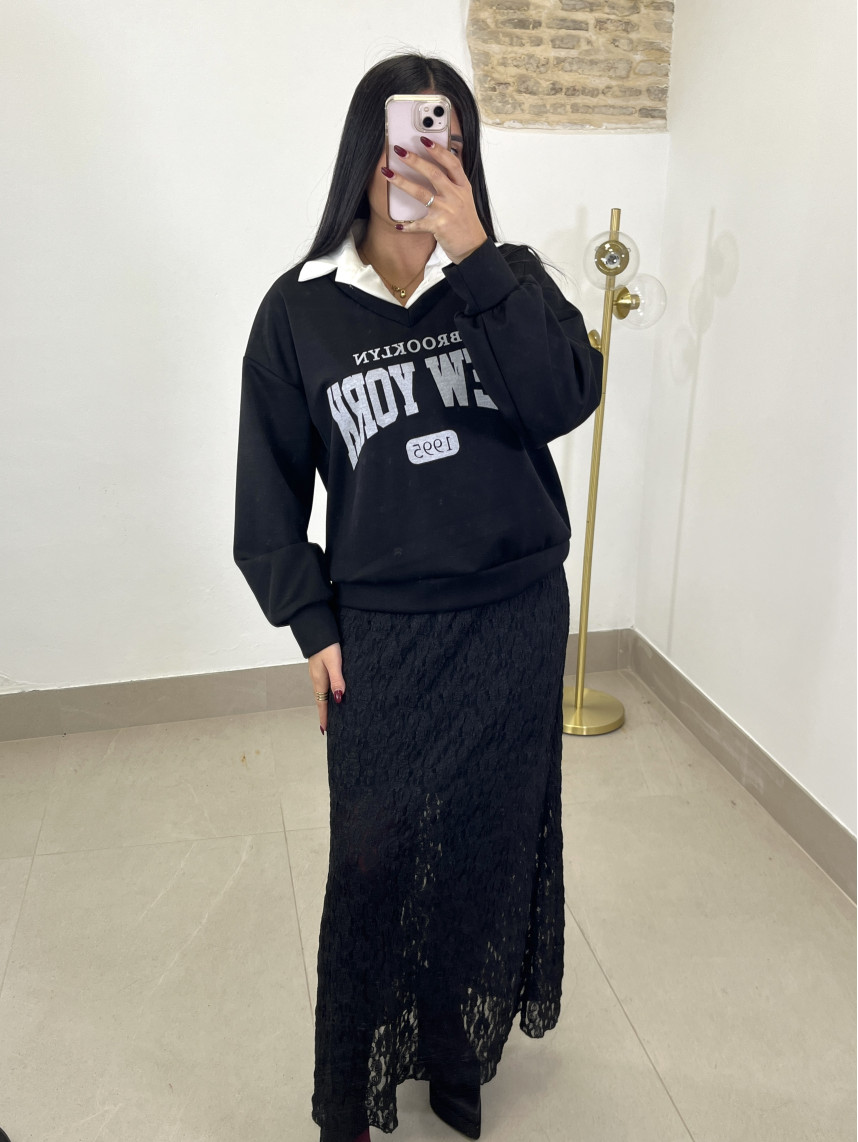 Falda encaje larga negra