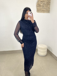 vestido largo tul destello azul